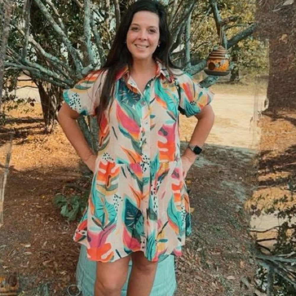 Colorful Tropical Print Dress